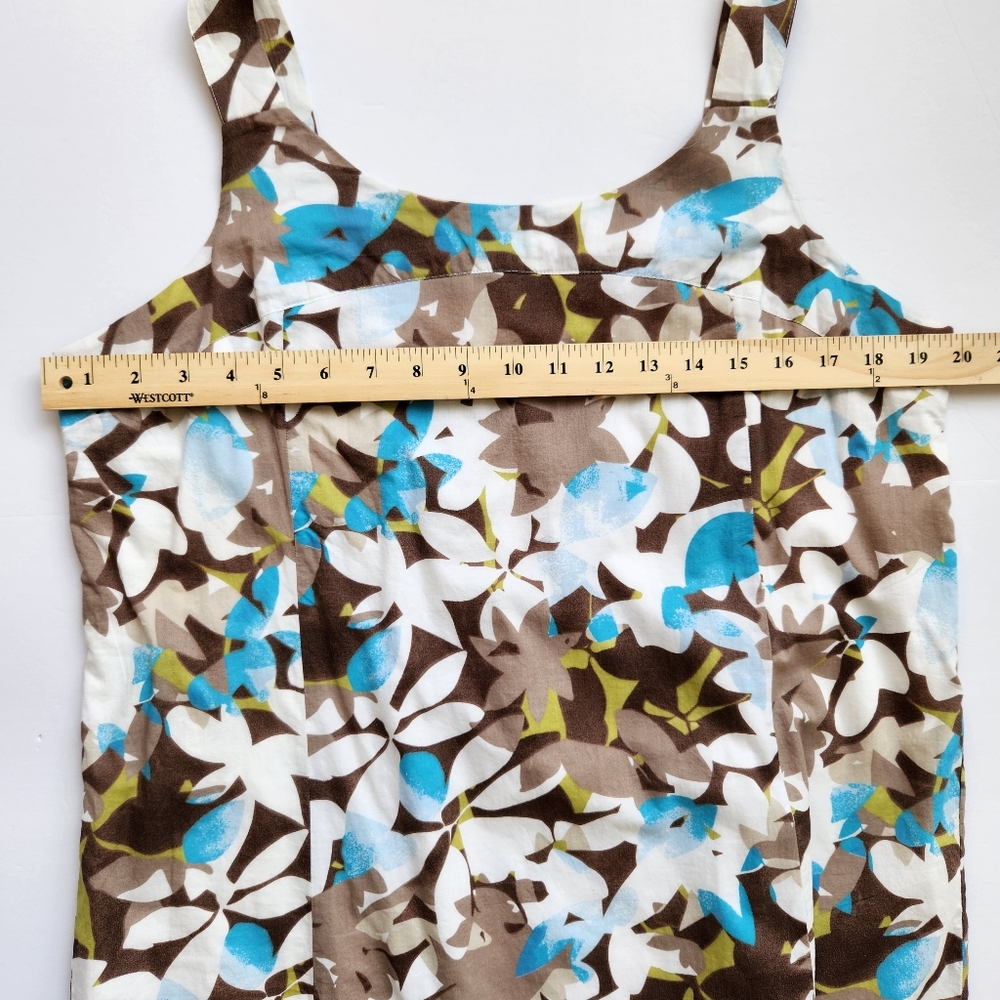 J. Jill Midi Dress Summer Floral Print Straps Blue Aqua Brown White 16 Petite - Picture 13 of 14